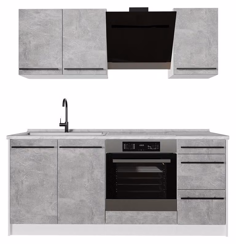 Cucina monoblocco Vicco R-Line Calcestruzzo/Bianco 180 cm, PL Marmo, Model 67051