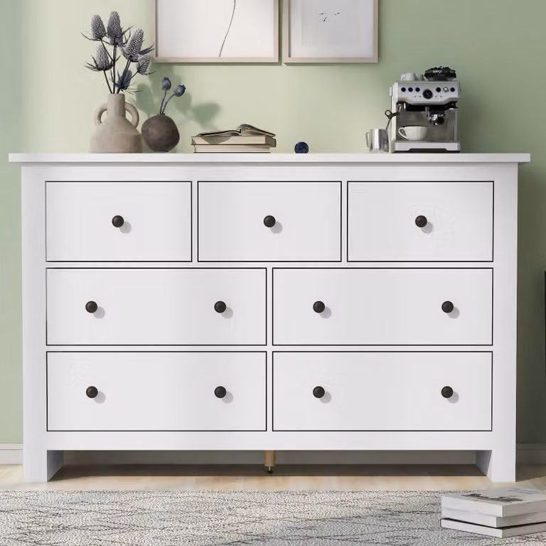 Credenza Merax in stile rustico, cassettiera in legno, bianco, larghezza 140 cm