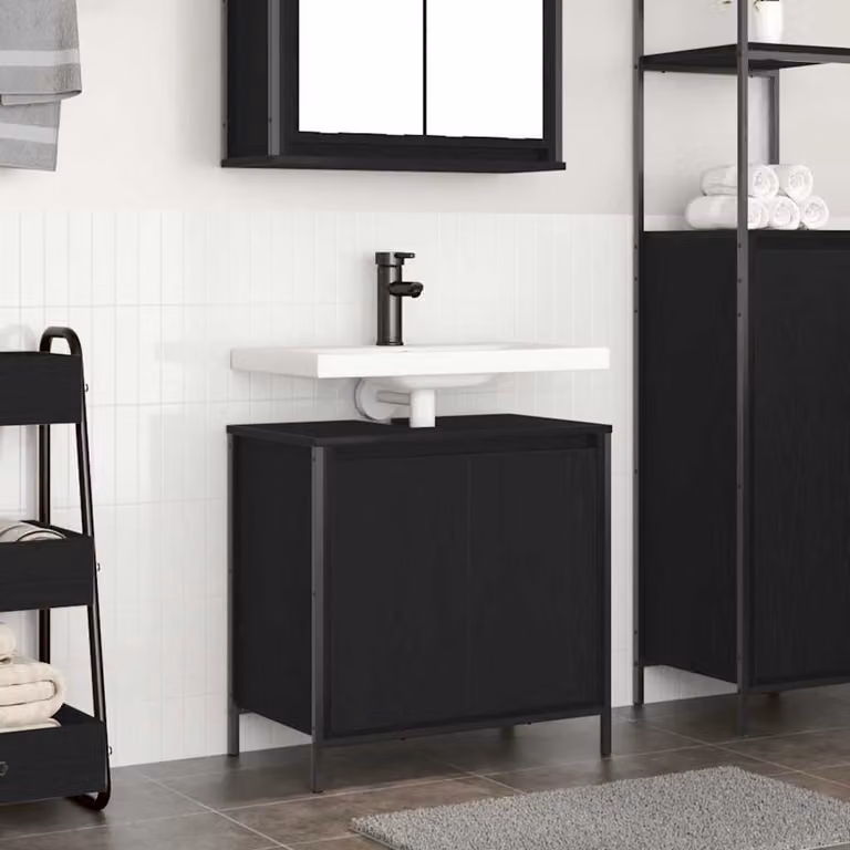 Mobile Lavabo da Bagno Moderno vidaXL Nero Opaco L: 60 cm, P: 34,5 cm, H: 60 cm