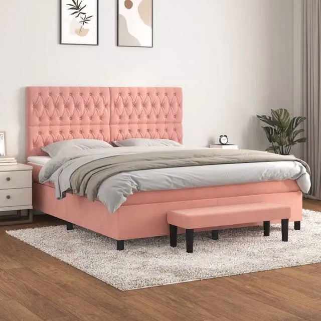 Giroletto a Molle con Materasso Rosa 180x200 cm in Velluto 3138042