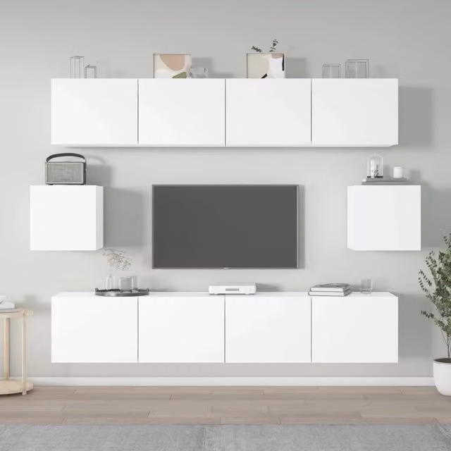 Set di mobili porta TV moderno vidaXL in legno bianco opaco da parete per soggiorno – 1