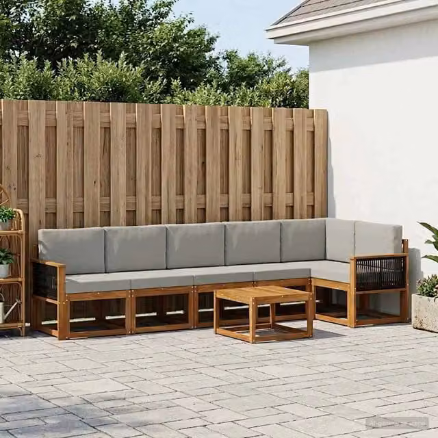 Set di divani da esterno 7 pz Naturale e Grigio Chiaro 3385272