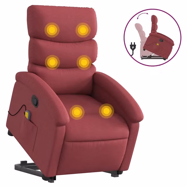 Poltrona | Sedia Relax Alzapersona Massaggio Reclinabile Rosso Vino Tessuto