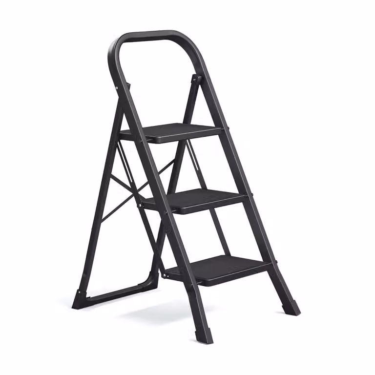 Scaletta Pieghevole Chiusura di Sicurezza per Piegamento, Nero / 3 Gradini（46,5 x 74,5 x 105 cm）