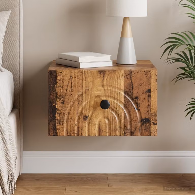 vidaXL Mobiletto da notte a muro in legno color marrone, L 33 cm x P 34,5 cm x H 20 cm