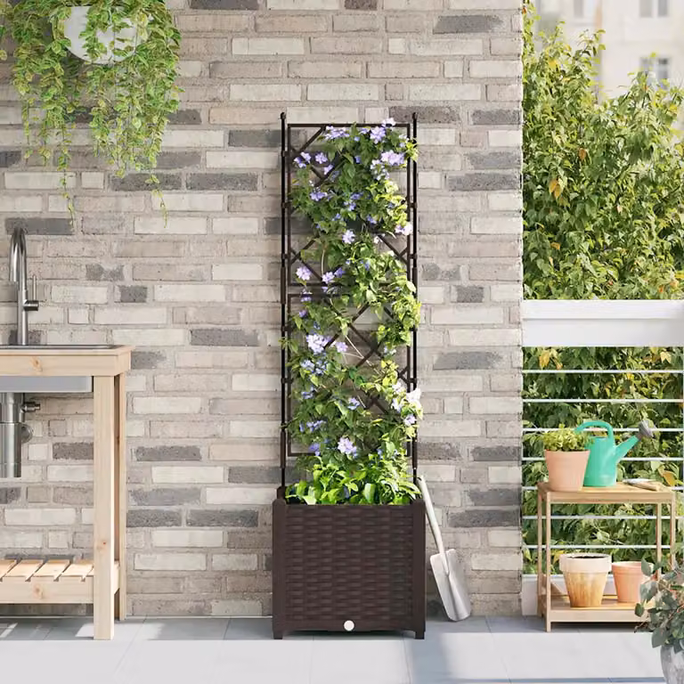 Vaso da giardino vidaXL Marrone in plastica L/P/H: 40 x 40 x 143 cm