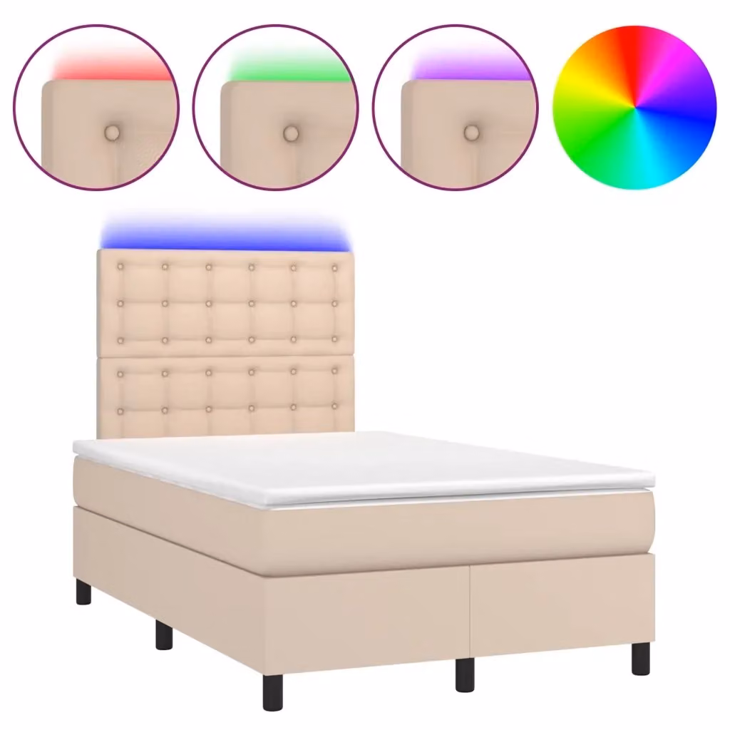 Letto con giroletto a molle, materasso ibrido e illuminazione LED vidaXL, colore cappuccino, L/P/H: 200 x 120 x 128 cm – 2