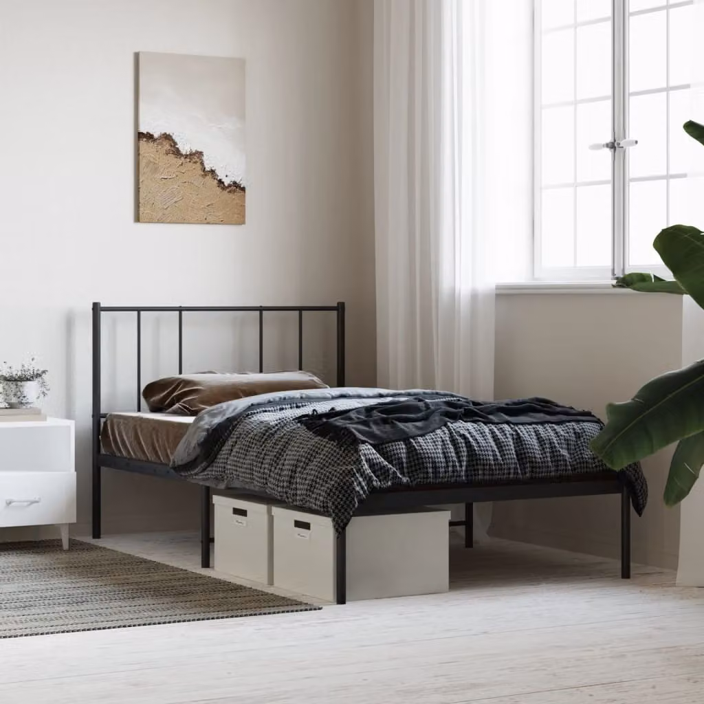 vidaXL Giroletto con Testiera in Metallo Nero L 90 cm x P 200 cm
