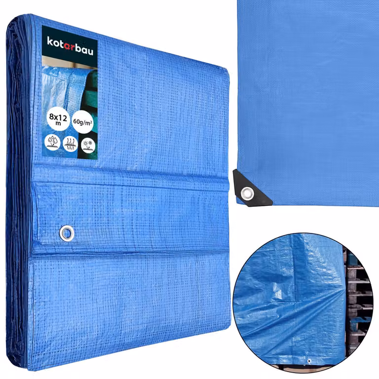 KOTARBAU® Telo Impermeabile Esterno Polietilene 8x12 m Blu 60 g/m² Telo Sotto Piscina Fuori Terra Telo Impermeabile