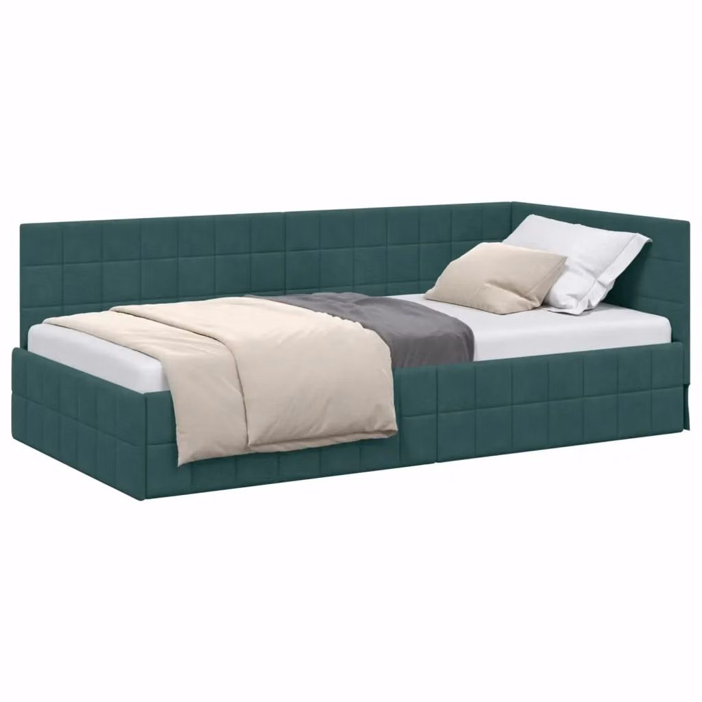 vidaXL Cornice del letto ad angolo in velluto verde, L 90 x P 190 cm – 2