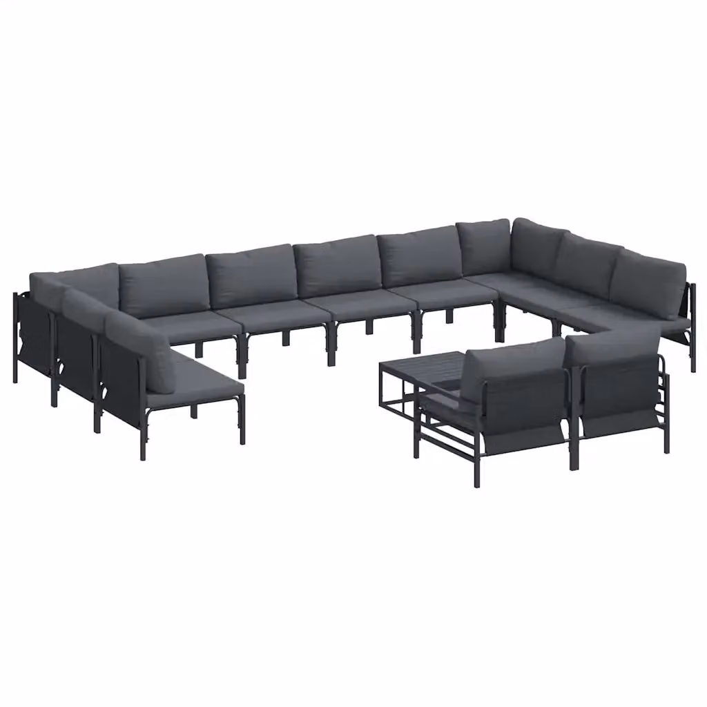 Set Divano da Giardino Moderno vidaXL a Forma a U con Tavolino e Cuscini, Acciaio Verniciato Antracite e Nero – 2