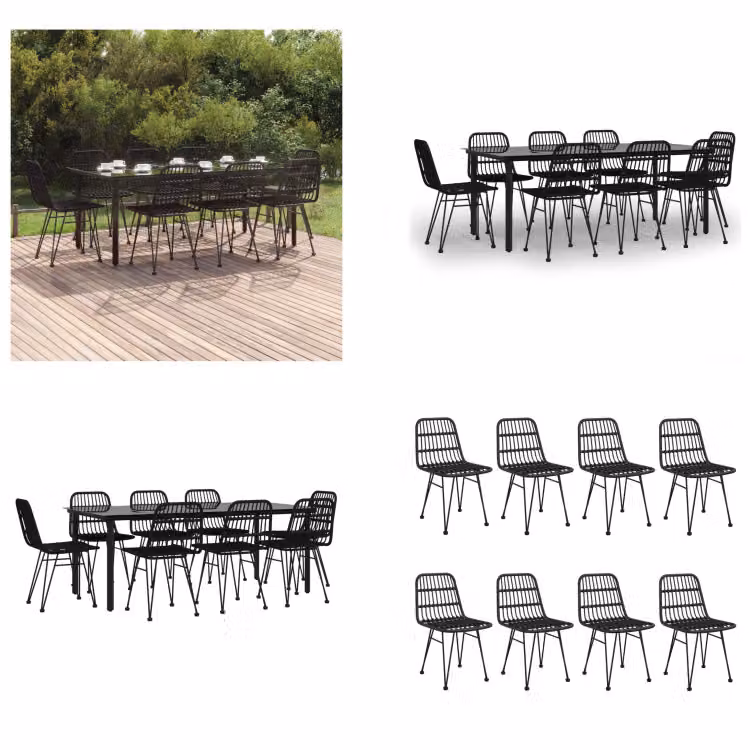 vidaXL Set da pranzo da giardino 9 pezzi in polirattan nero - Set da pranzo da giardino - Set da pranzo da terrazza - Set da pranzo da esterno