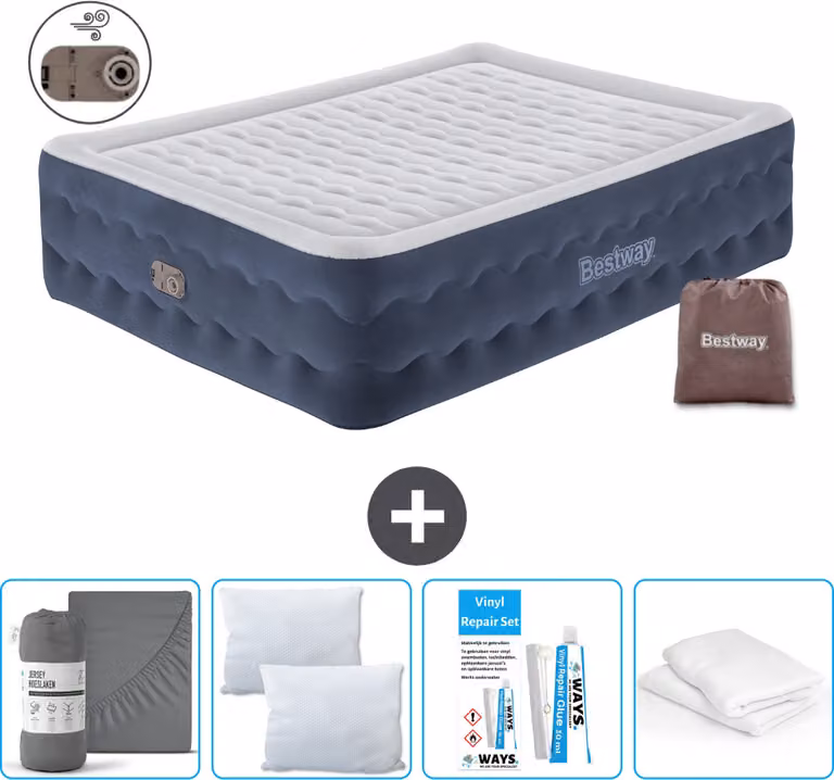 Materasso gonfiabile Bestway - 2 persone - 152 x 203 x 51 cm - Blu - Accessori inclusi