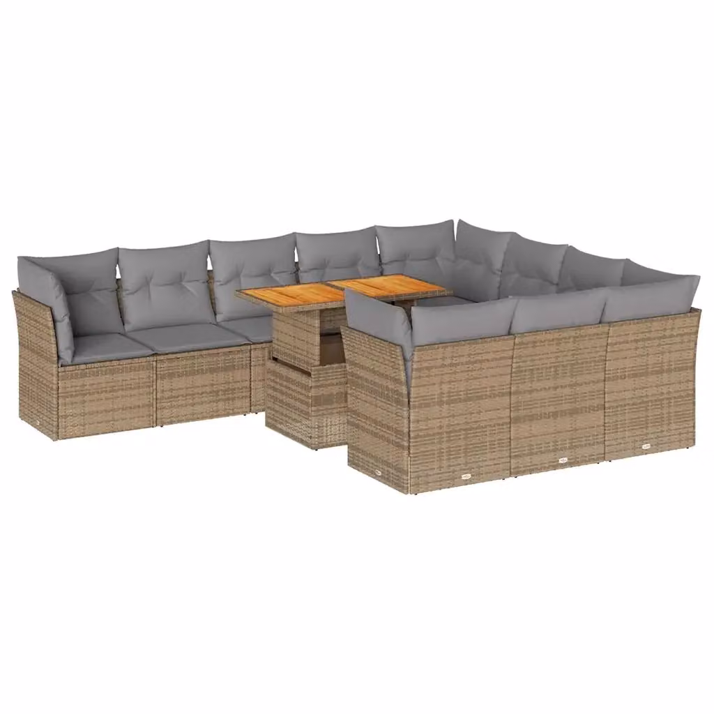 Set di Divani da Giardino a Forma di U vidaXL in Polyrattan con Cuscini Beige e Tavolino da Esterno 11 Pezzi – 2