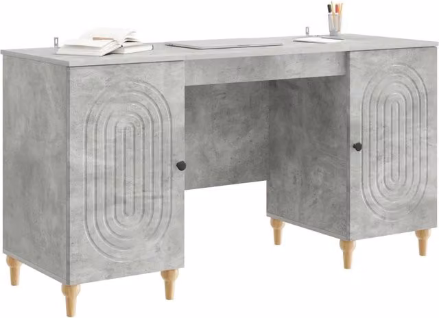 Scrivania | Tavolo da Ufficio con lo scaffale Grigio Cemento 142,5 x 50 x 75 cm