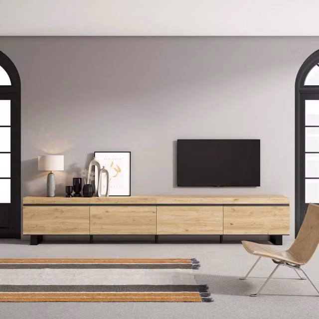 Mobile TV Soggiorno, 320x35x57cm, TV di grande formato, Design industriale, colore Rovere RF3629