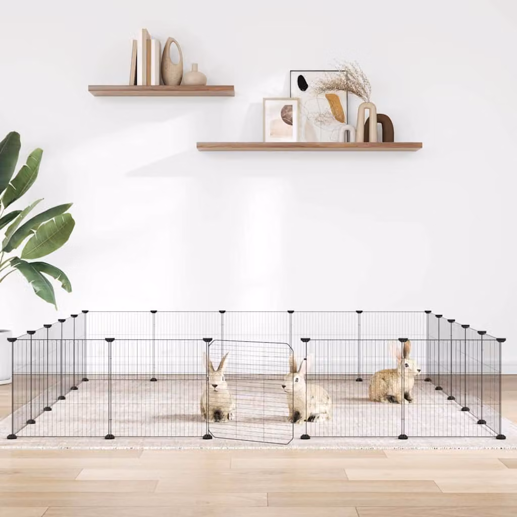 vidaXL Gabbia per Animali in Acciaio con 20 Pannelli e Porta, Colore Nero, L 175 x P 175 x H 175 cm