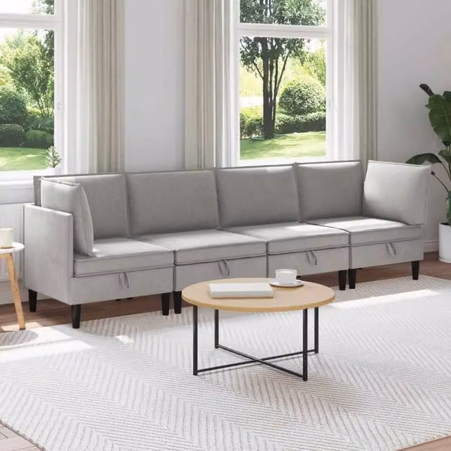Set di mobili per il soggiorno 4 pz Grigio chiaro Tessuto 3413799