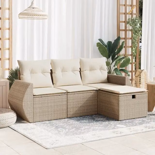 Set Divano da Giardino 4 pz con Cuscini Beige in Polyrattan 3325554