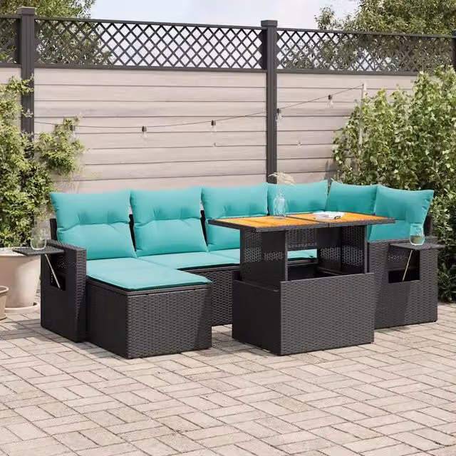 Set Divani da Giardino con Cuscini 7pz Nero Polyrattan 3327172
