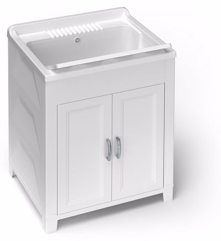 Lavabo con kit di montaggio e sifone, bianco, 60x50x85 cm