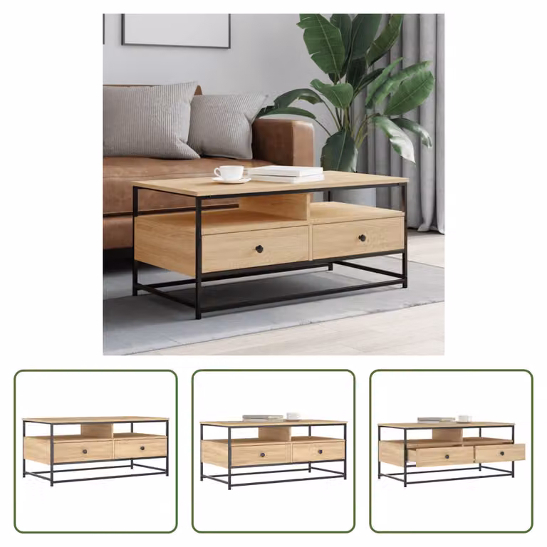 The Living Store tavolino in rovere Sonoma 100x51x45 cm materiale a base di legno