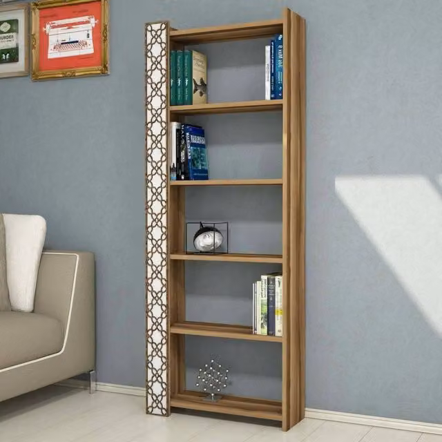 Libreria Vele DMORA, Scaffale Moderno per Ufficio e Soggiorno, L/P/H: 65 x 24 x 170 cm, Noce e Bianco