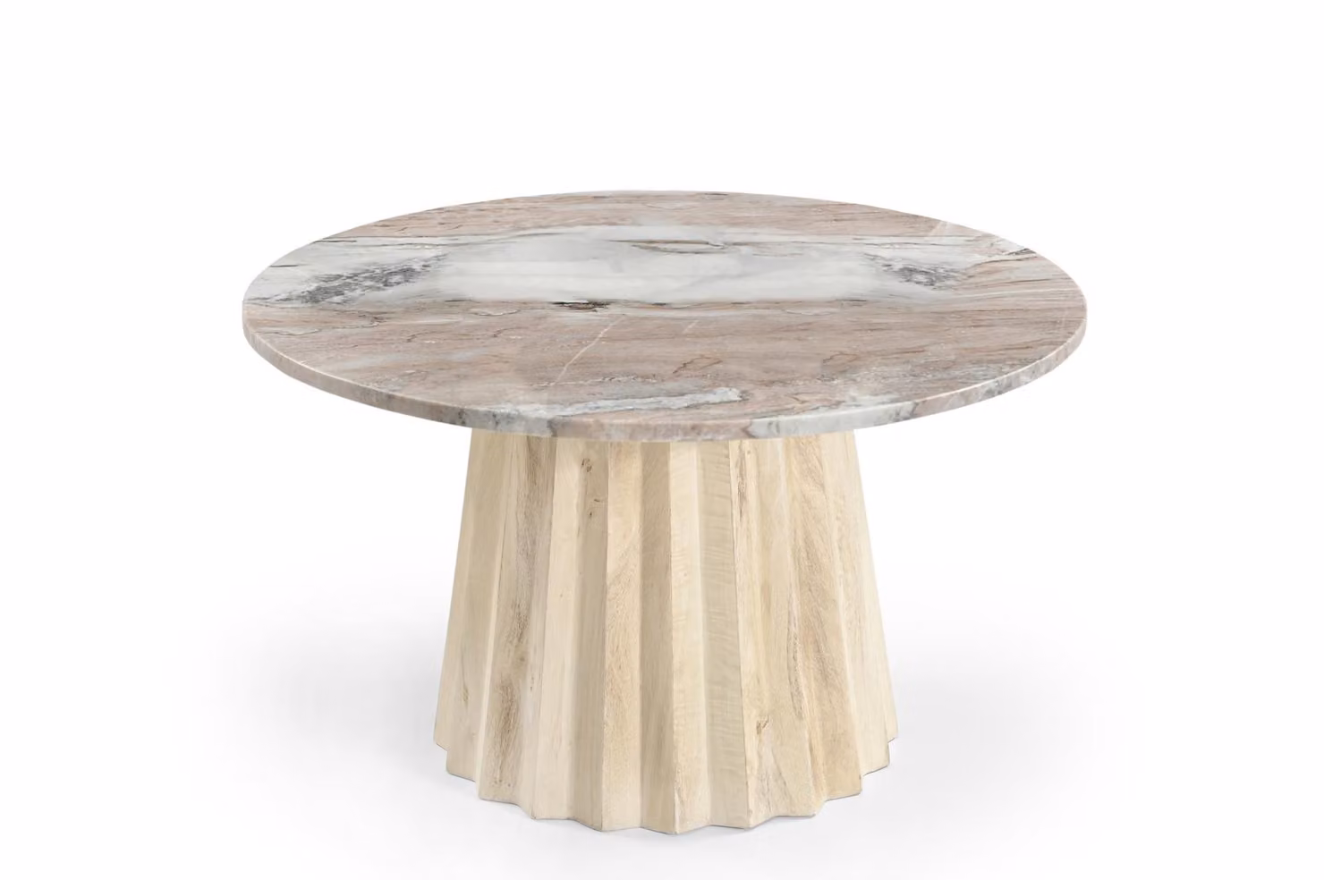 Marmoholz - Tavolino rotondo Torino Ø70 cm x H40 cm in marmo grigio naturale e legno di mango sbiancato, tavolo in stile giapponese e scandinavo