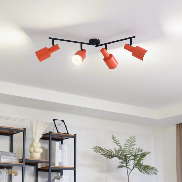 Lindby fatto da soffitto Ovelia, arancione/nero, a 4 luci, E27 Ovelia Lindby, dimmerabile, Giallo / Arancione, Soggiorno / Sala da pranzo, Metallo, Moderno, Faretto