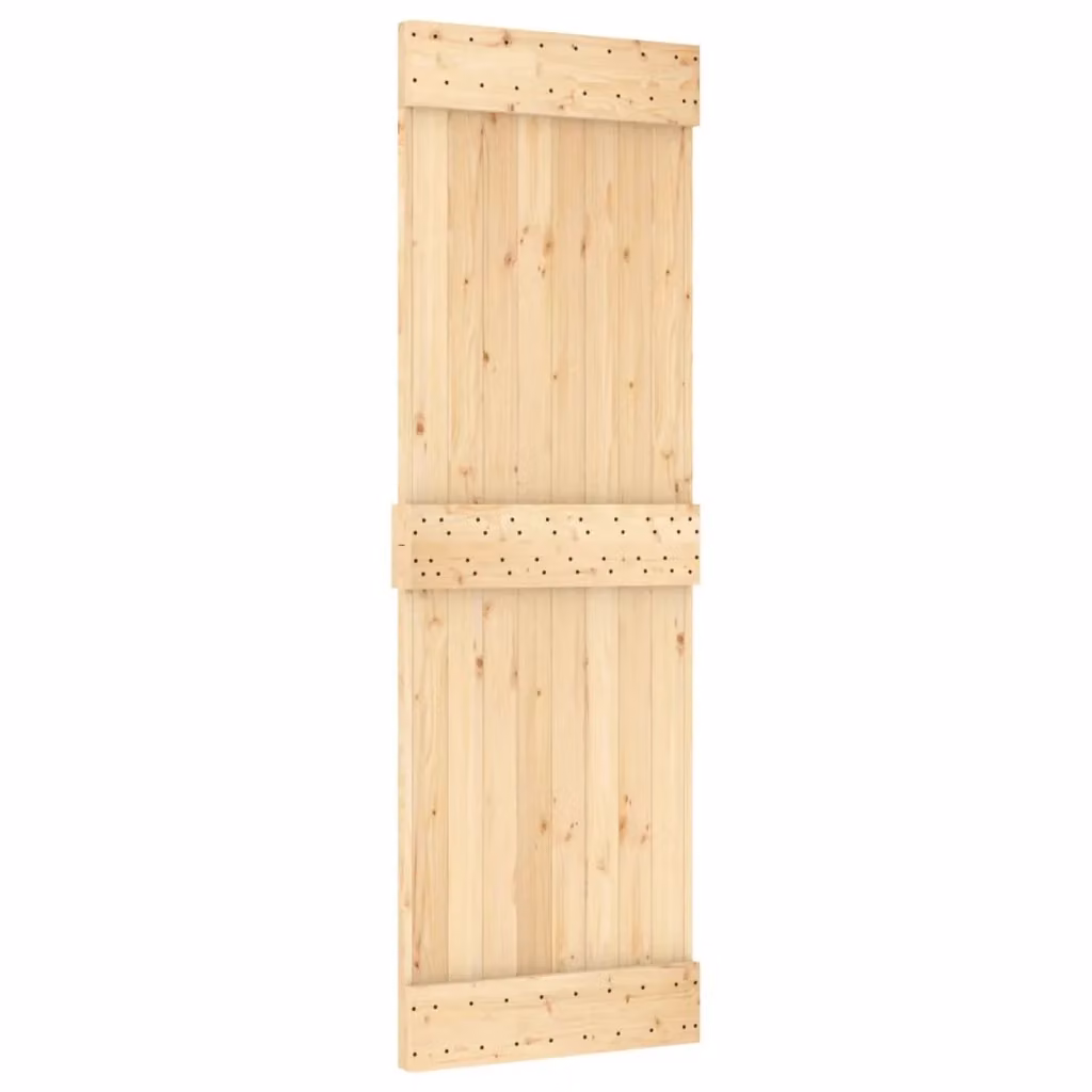 Porta scorrevole moderna vidaXL NARVIK in legno e acciaio, colore Naturale e Nero, L: 70 cm, H: 210 cm – 2