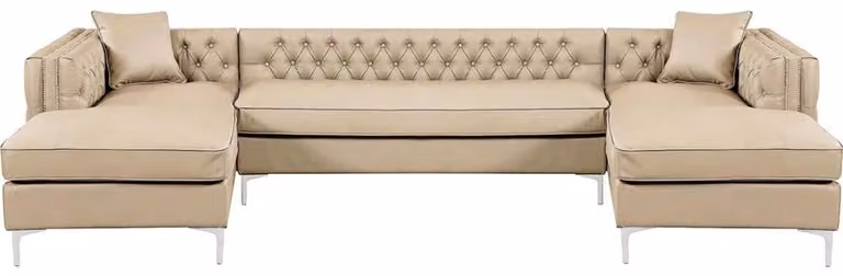 Ecksofa Beige Wohnlandschaft Couch Eckgarnitur Polster Chesterfield Möbel Design
