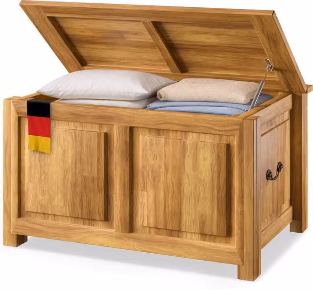 Baule rustico in legno di acacia e metallo Deuba colore marrone L 85 cm x P 44 cm x H 48 cm – 1