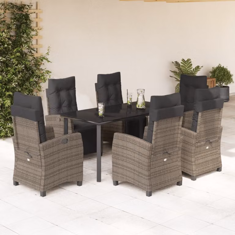 vidaXL Set da Pranzo da Giardino 7 pz in Polyrattan e Vetro Grigio e Nero