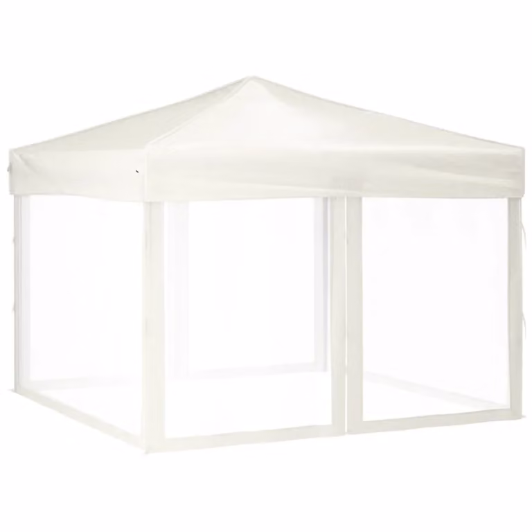 Tenda per Feste Pieghevole con Pareti Laterali Crema 3x3 m