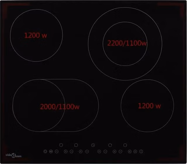 Piano Cottura Elettrico in Vetroceramica vidaXL Nero con 4 Zone di Cottura e Comandi Touch – 1