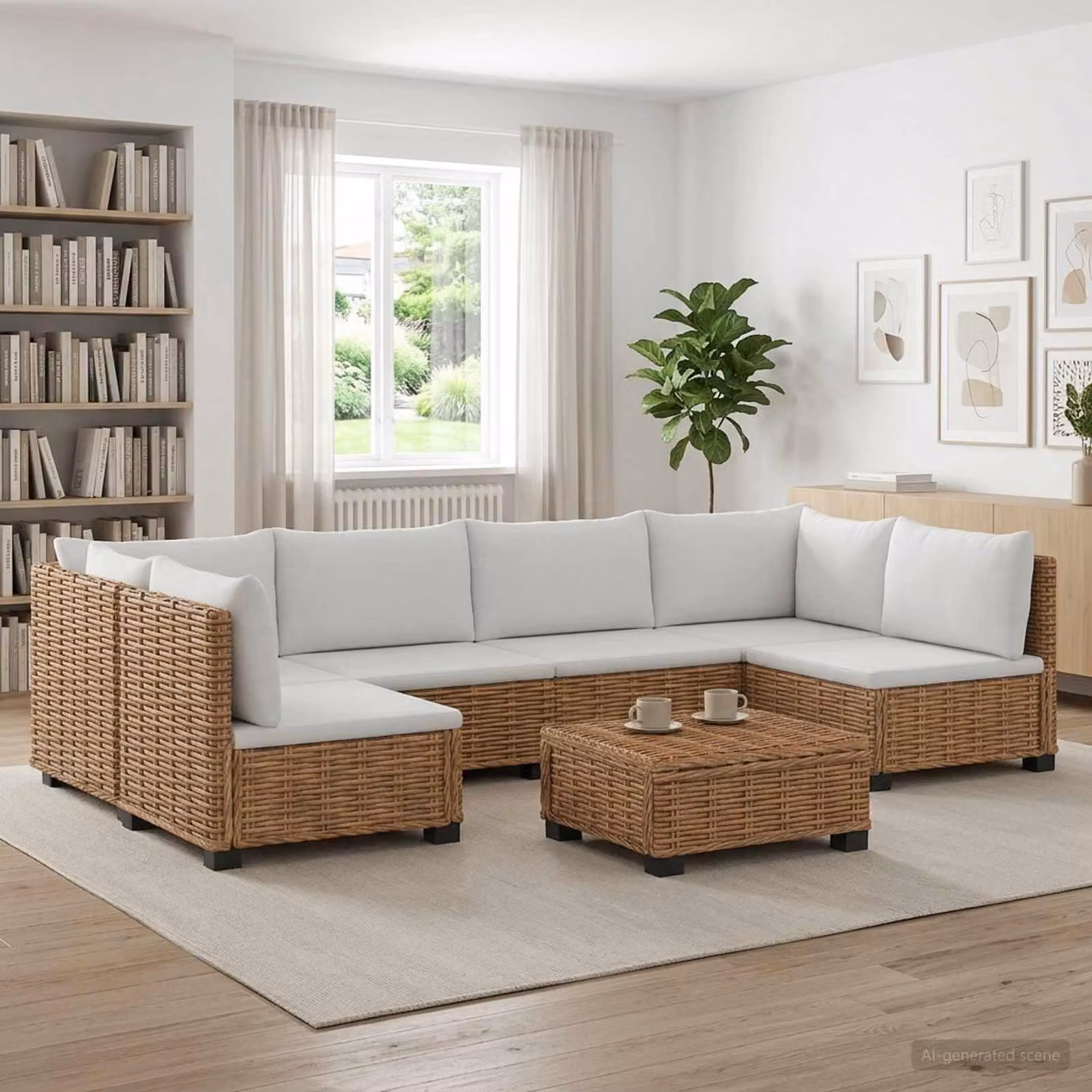 Maison Exclusive - Set da salotto in rattan naturale, composto da 7 pezzi, con cuscini, colore naturale