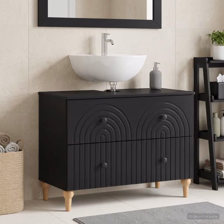 Armadio per lavabo da bagno moderno vidaXL ALKMAAR nero con ante e cassetti L/P/H: 82 x 41 x 59 cm