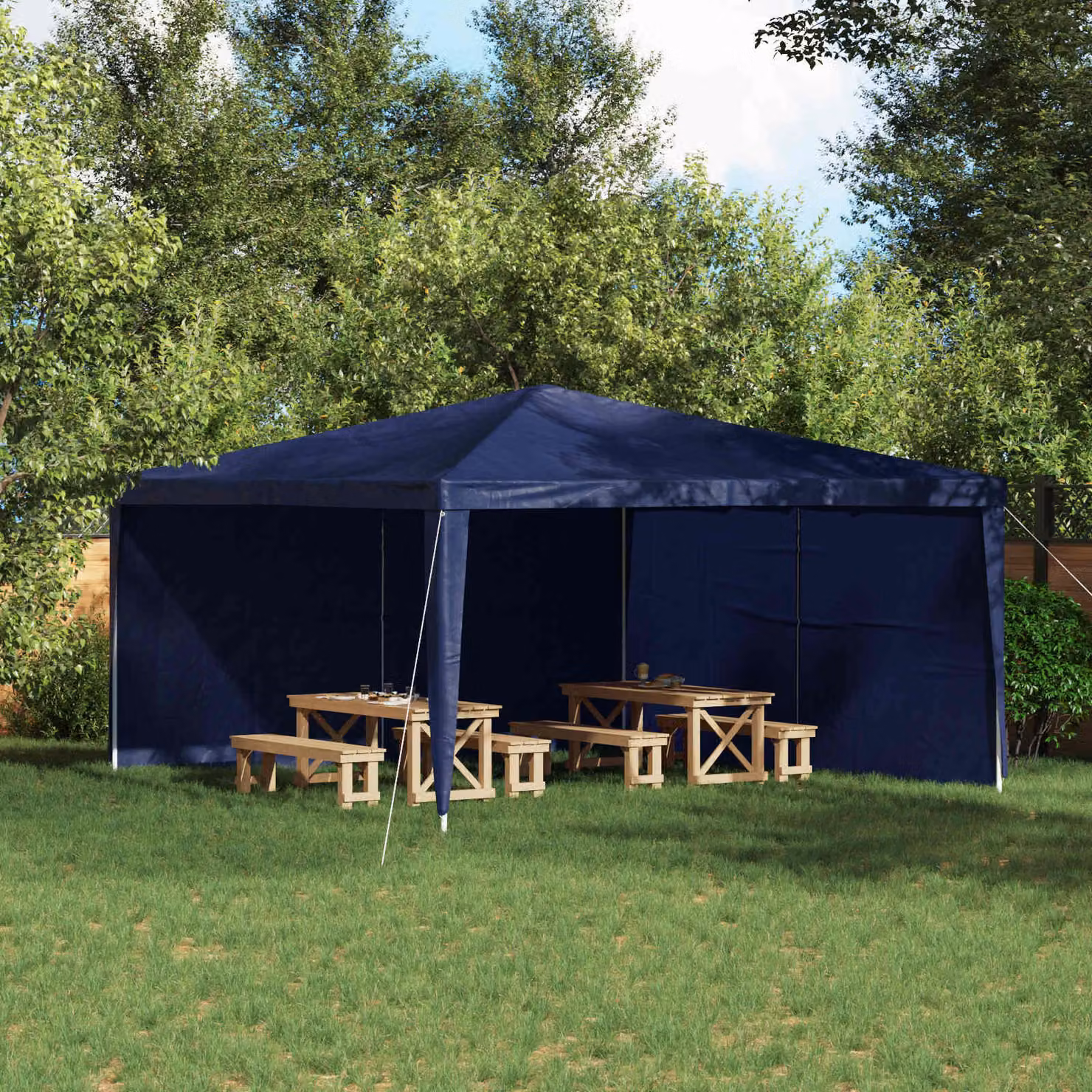 Set di 2 pareti per tenda da festa vidaXL in PE e acciaio, Blu, L 400 cm x H 195 cm