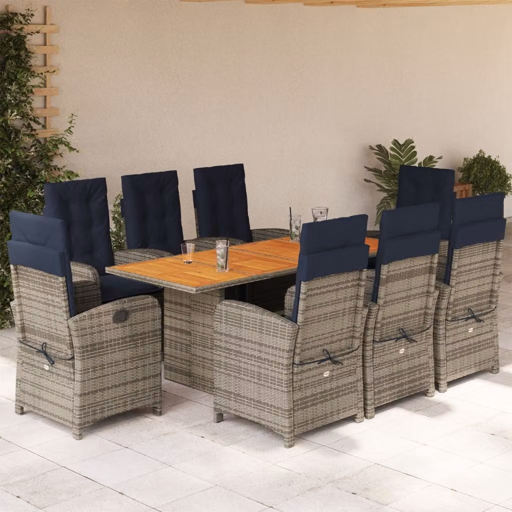 Maison Exclusive - Set da pranzo da giardino 9 pezzi con cuscini in polyrattan beige