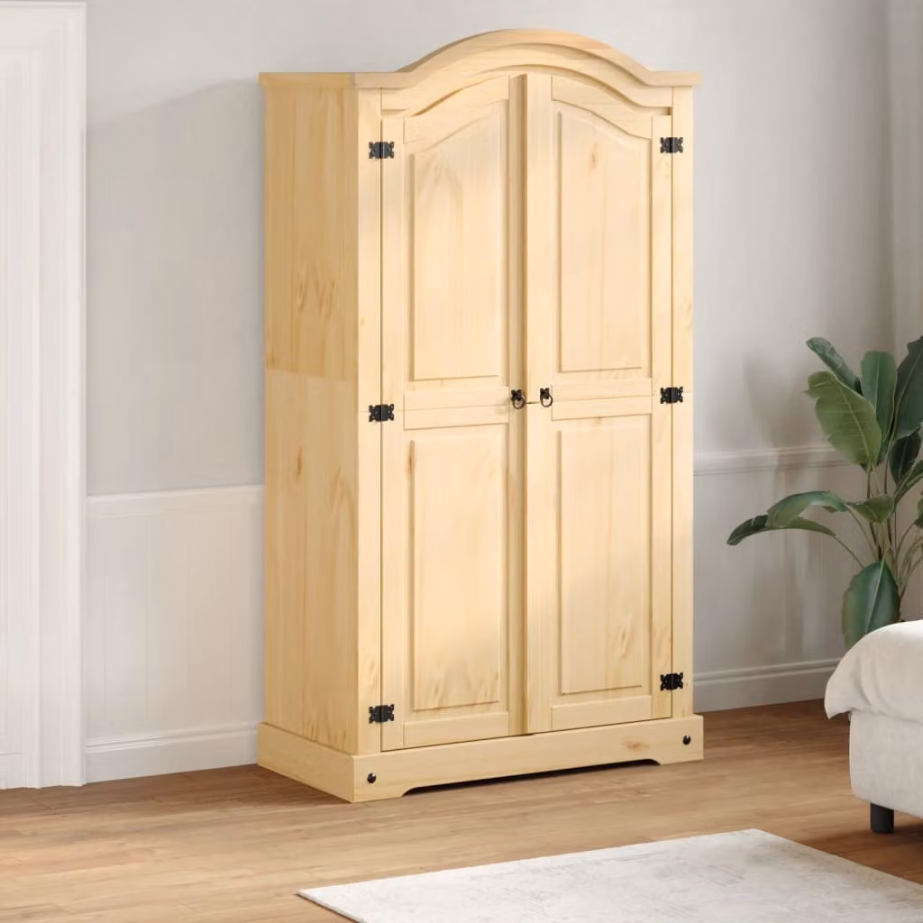 Armadio vidaXL Corona in legno massello di pino, stile rustico, marrone e beige, L: 102 cm, P: 52 cm, H: 186 cm