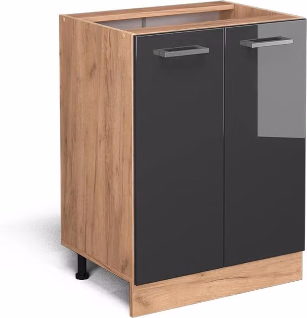 Mobiletto base cucina Vicco R-Line Antracite lucido e Rovere dorato con ante a battente L 60 cm – 1