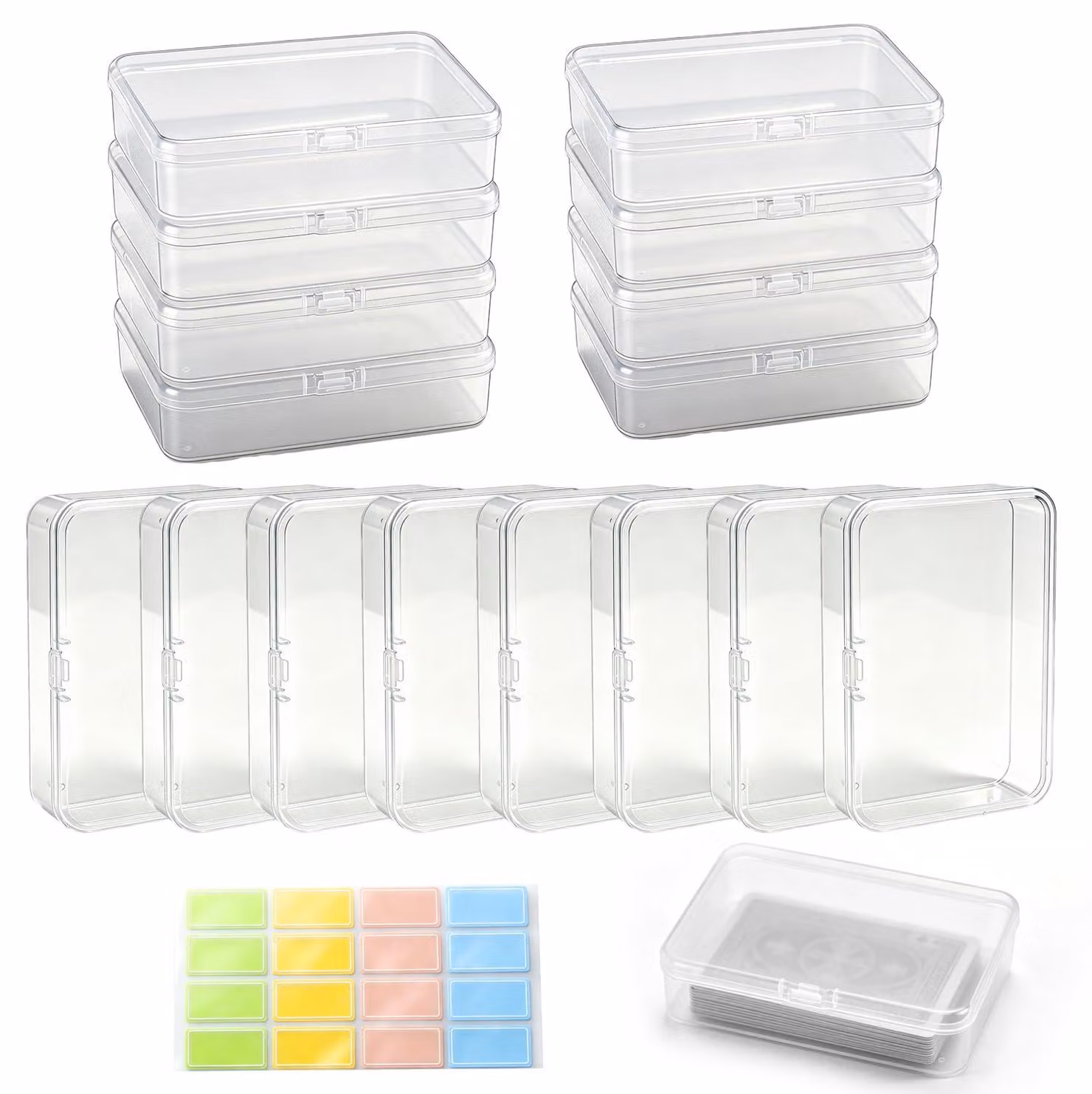 Contenitore trasparente in plastica per carte da collezione, 16 pezzi, dimensioni 10,5 x 7,5 x 2,5 cm
