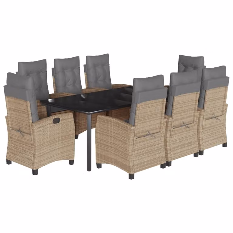 Set Pranzo da Giardino 9 pz con Cuscini Beige Misto Polyrattan