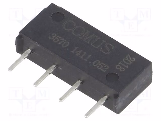 1x Relè: Contatto Reed, 500mA max., 200VDC. Bobina: 5VDC, 10W. Montaggio su circuito stampato. Codice: 3570.1411.052. Produttore: Elektromagnet