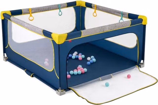 Recinto per bambini pieghevole con rete trasparente e cancello con cerniera, Blu, L 150 cm x P 150 cm x H 55 cm