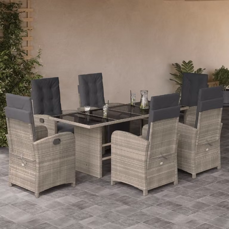 Maison Exclusive - Set da Pranzo da Giardino 7 pz Cuscini Polyrattan Grigio Chiaro