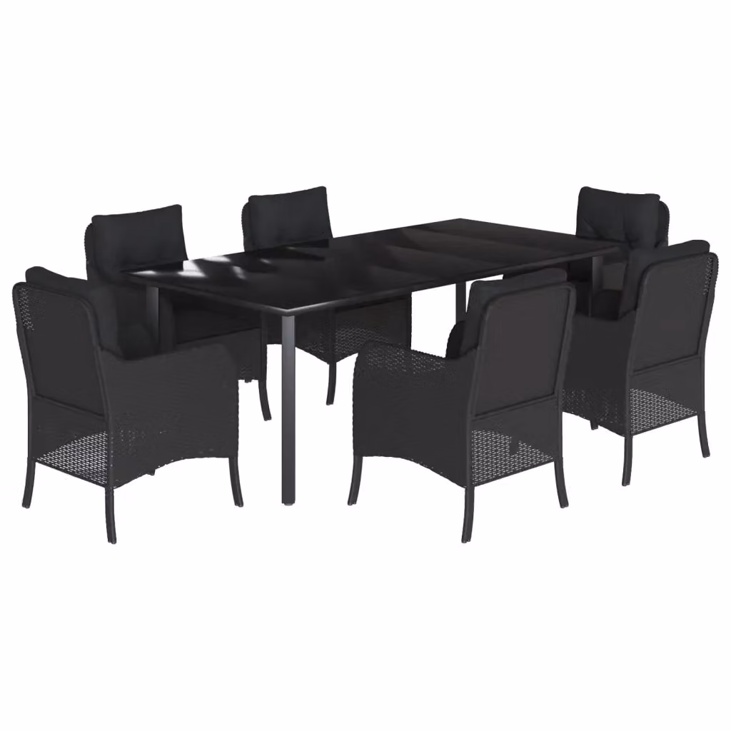 Set da pranzo da giardino vidaXL in polyrattan nero con tavolo in vetro e 7 pezzi – 2