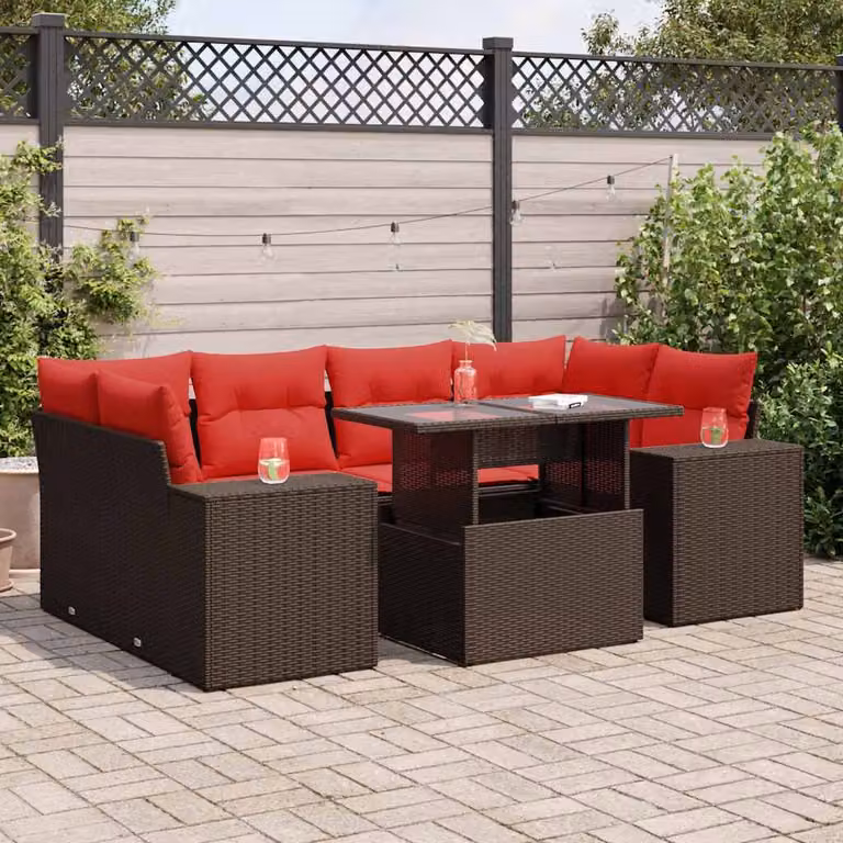Maison Exclusive - Set Divani Giardino 7 pz con Cuscini Marrone Polyrattan