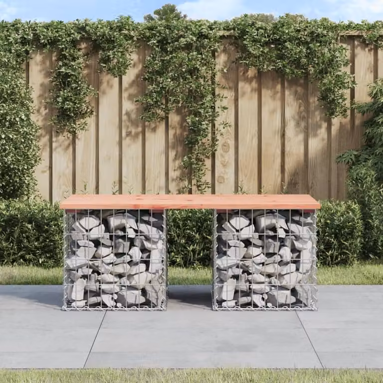 The Living Store Panca da giardino Gabion 103x44x42 cm in legno massiccio di abete Douglas