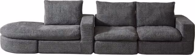Divano modulare in chenille con elementi curvi e chaise longue, schiuma ad alta densità, senza montaggio richiesto